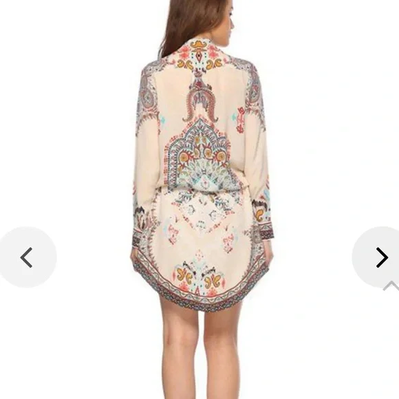 NWOT Rococo Sand Paisley Carpet Tunic Dress 100% Silk with Beaded Detail Size XS - Picture 5 of 12